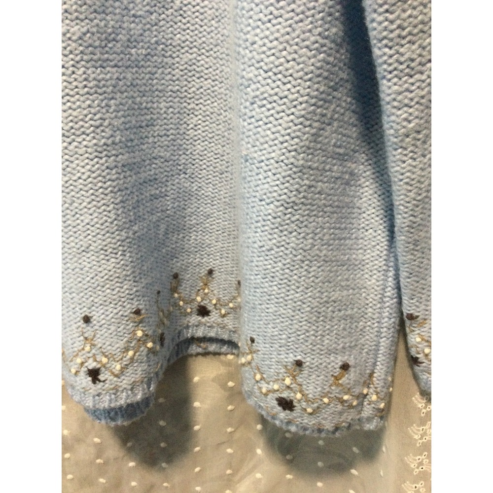 Villager Sport Embroidered Knit Sweater Blue Floral Accent Beads Womens - Picture 4 of 10